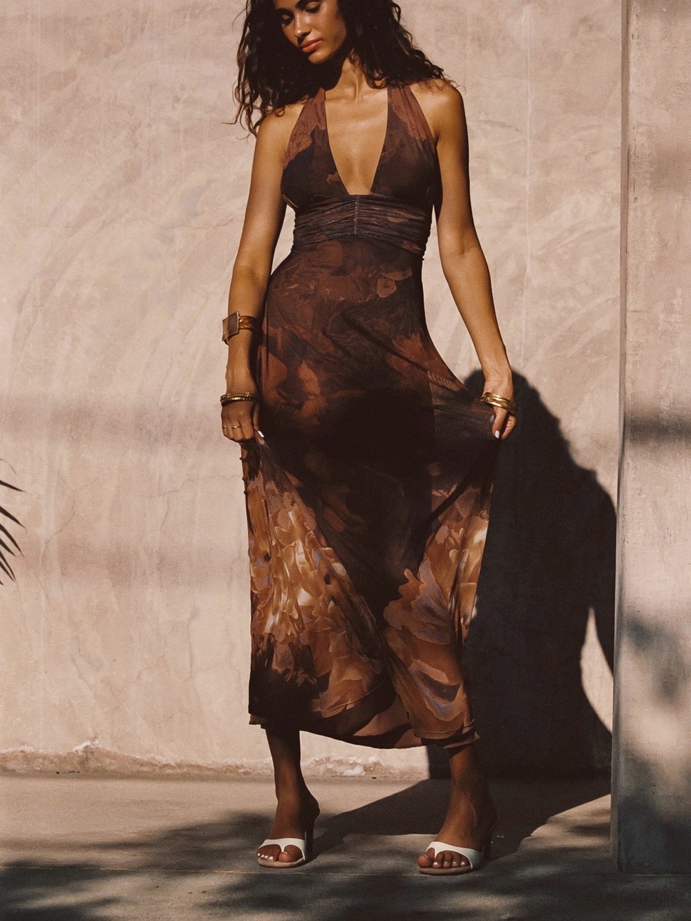 12th tribe Rosalia Mocha Mesh Maxi Dress - Picture 5 of 5